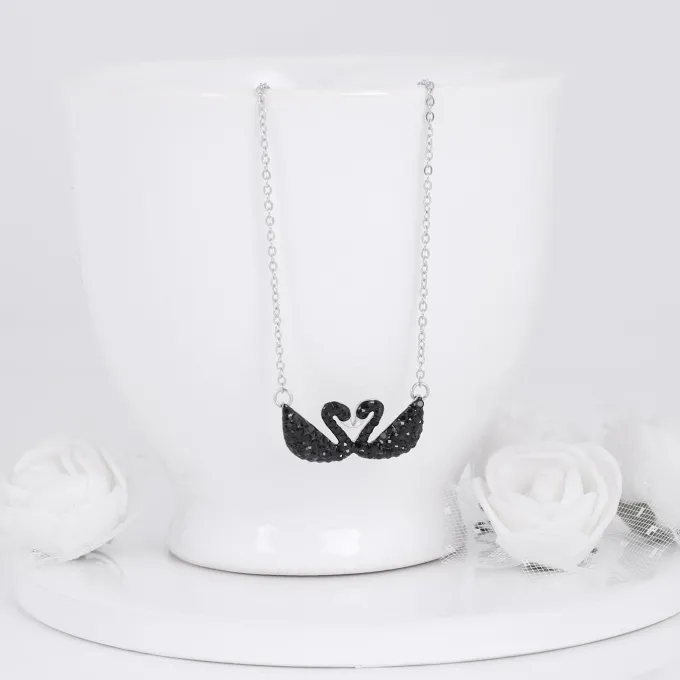 Silver Black Swan Necklace