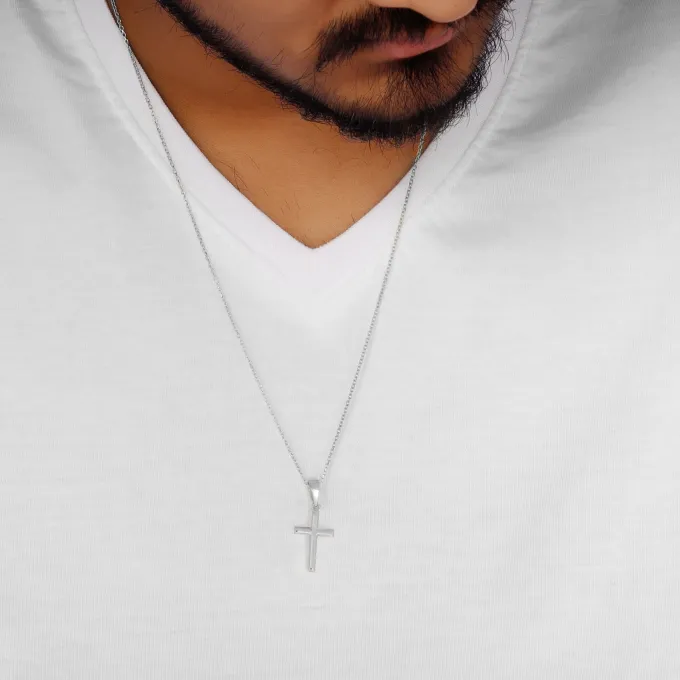 Silver Blessed Holy Cross Pendant with Link Chain