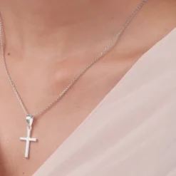 Silver Blessed Holy Cross Pendant with Link Chain