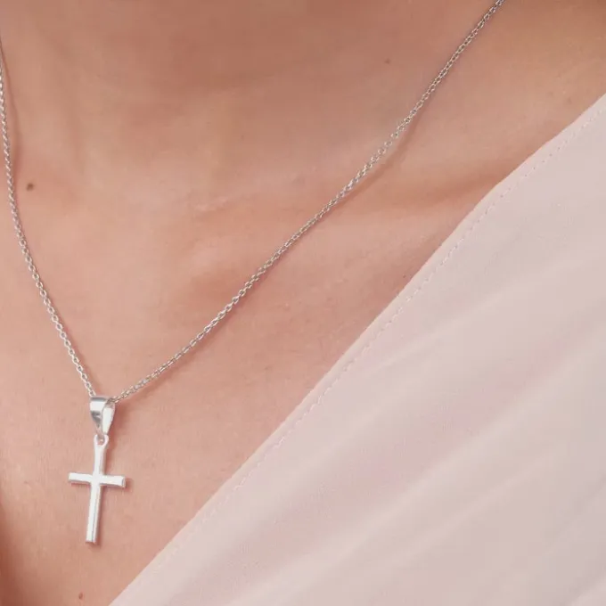 Silver Blessed Holy Cross Pendant with Link Chain