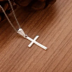 Silver Blessed Holy Cross Pendant with Link Chain