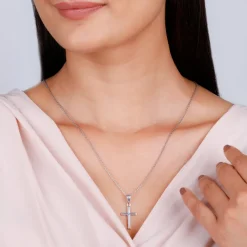 Silver Blessed Holy Cross Pendant with Link Chain