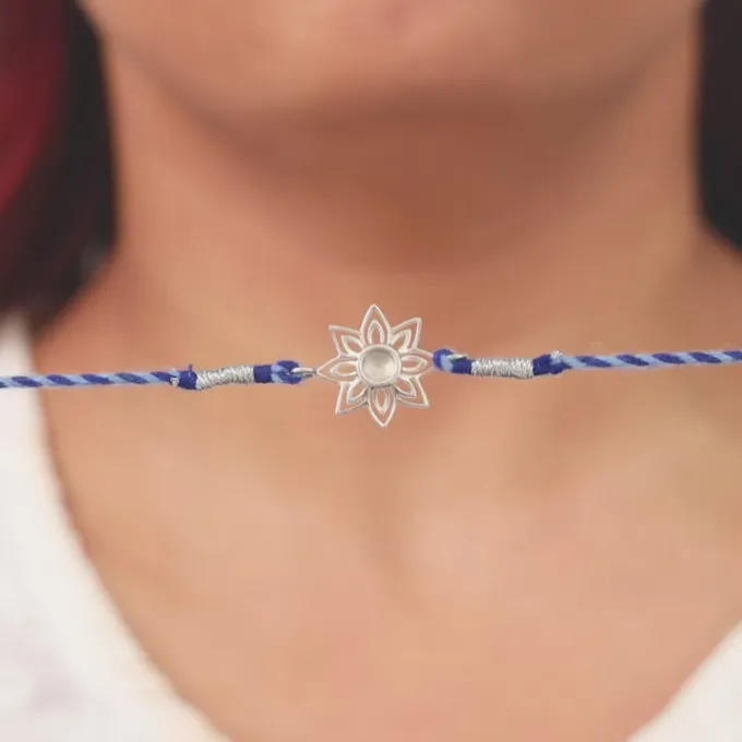 Silver Bloom Evil Eye Rakhi