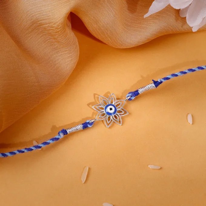 Silver Bloom Evil Eye Rakhi