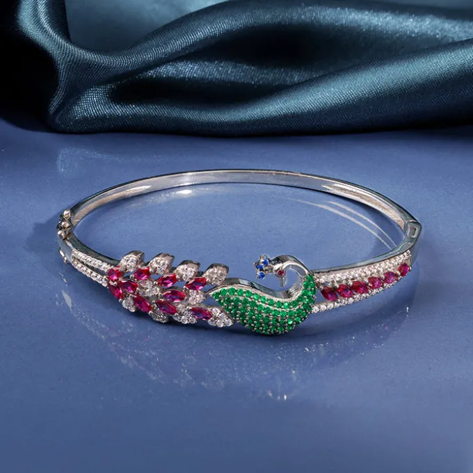 Silver Blooming Peacock Bracelet