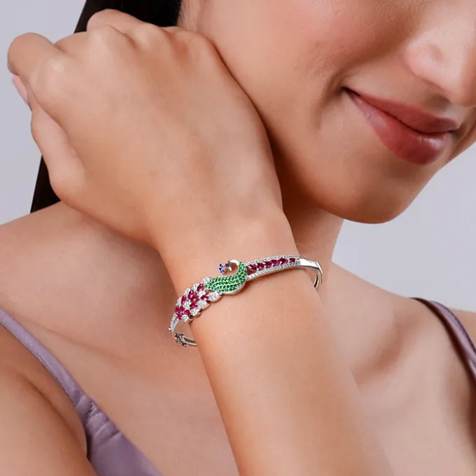 Silver Blooming Peacock Bracelet