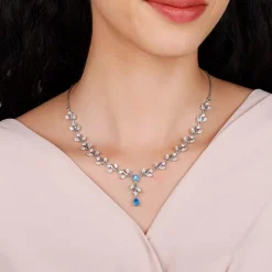 Silver Blue Daisy Necklace