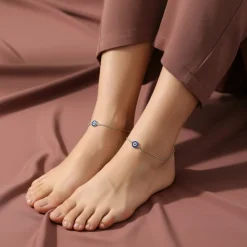 Silver Blue Evil Eye Anklet
