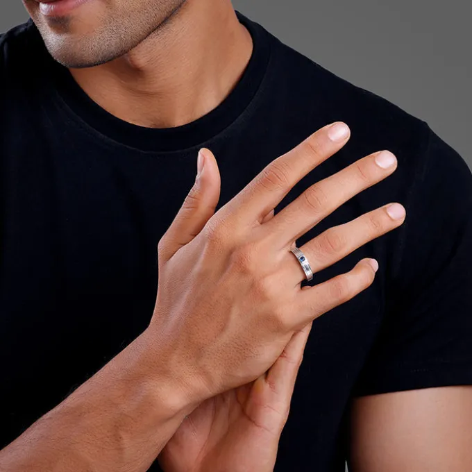 Silver Blue Horizon Ring For Him