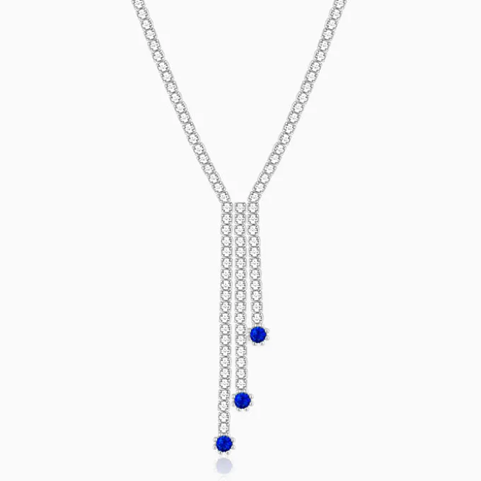 Silver Blue Lariat Necklace