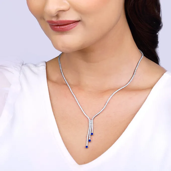 Silver Blue Lariat Necklace