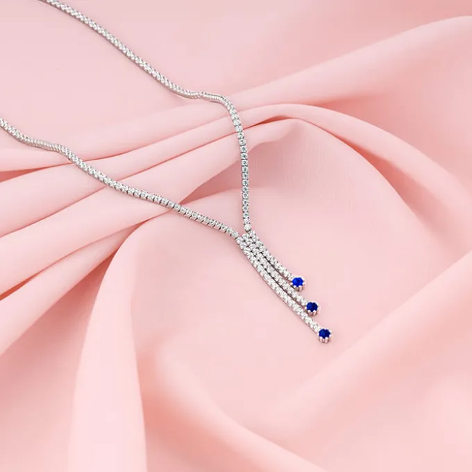 Silver Blue Lariat Necklace