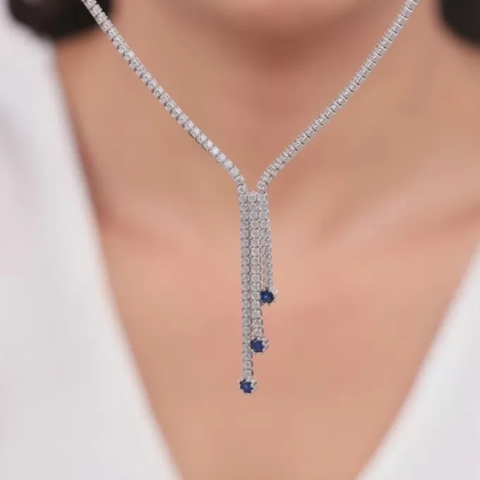 Silver Blue Lariat Necklace