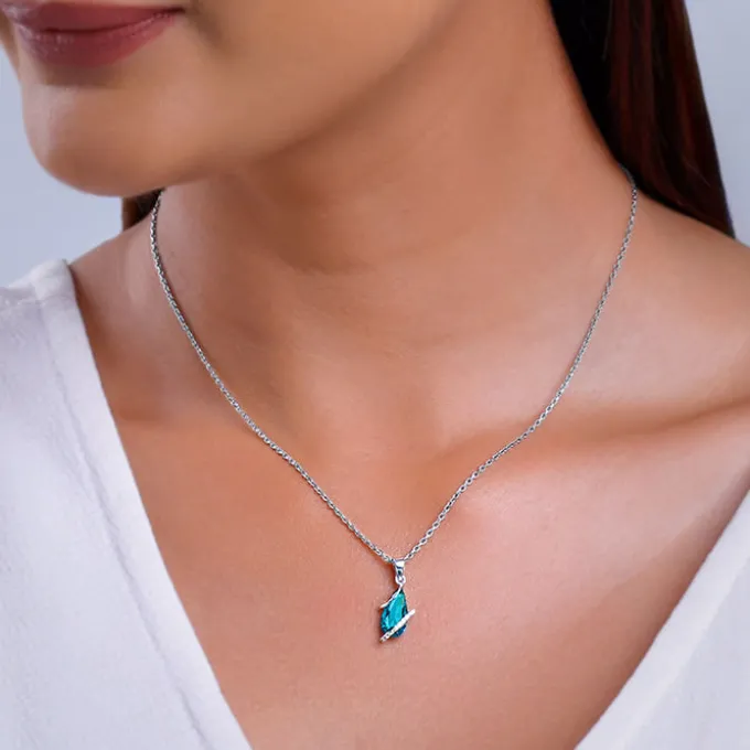 Silver Blue Night Pendant With Link Chain