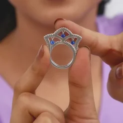 Silver Blue Regal Crown Ring