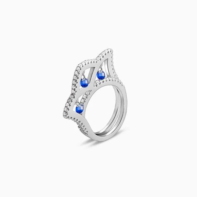 Silver Blue Regal Crown Ring