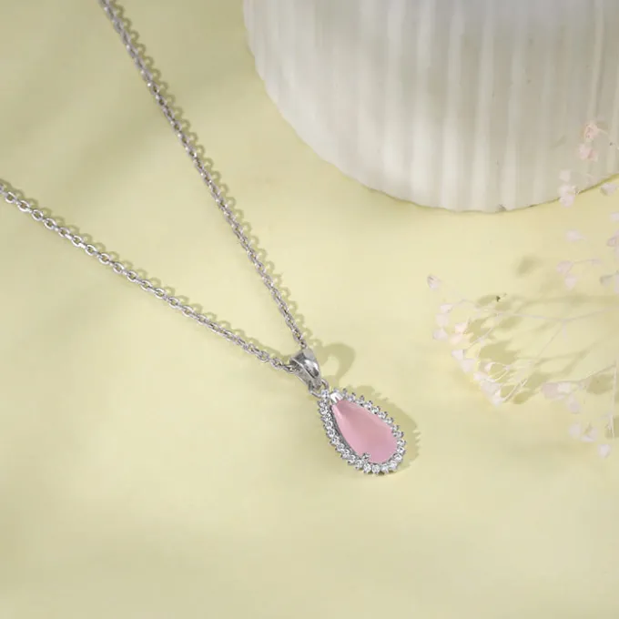 Silver Blush Aura Drop Pendant With Link Chain