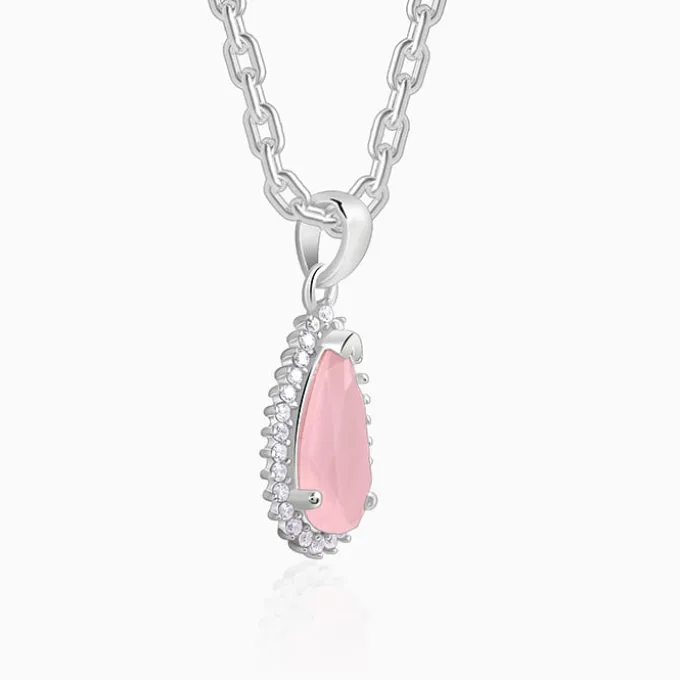 Silver Blush Aura Drop Pendant With Link Chain
