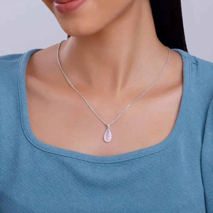 Silver Blush Aura Drop Pendant With Link Chain