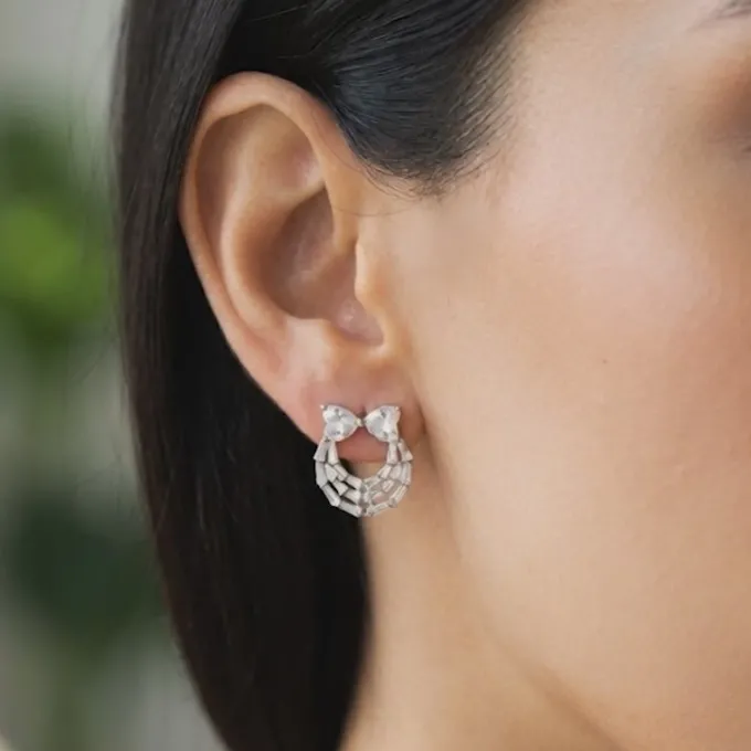 Silver Bow Heart Earrings