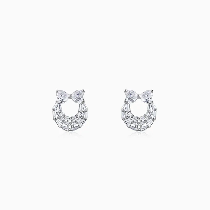 Silver Bow Heart Earrings