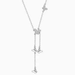 Silver Butterfly Charm Lariat Necklace