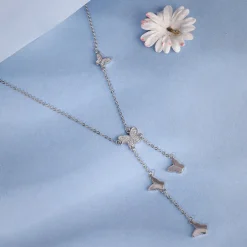 Silver Butterfly Charm Lariat Necklace