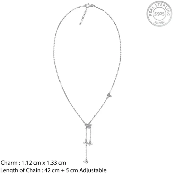 Silver Butterfly Charm Lariat Necklace
