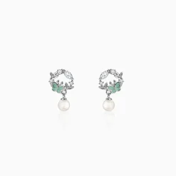 Silver Butterfly Pause Pearl Drop Earrings