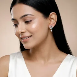 Silver Butterfly Pause Pearl Drop Earrings