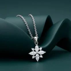 Silver Celeste Floral Pendant with Link Chain