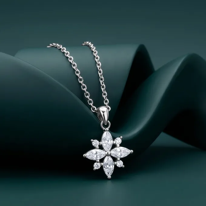 Silver Celeste Floral Pendant with Link Chain