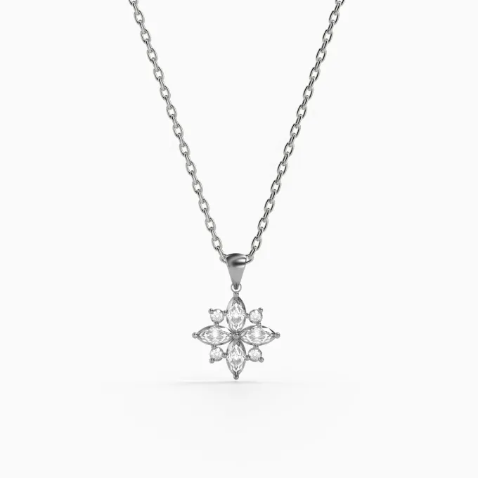 Silver Celeste Floral Pendant with Link Chain