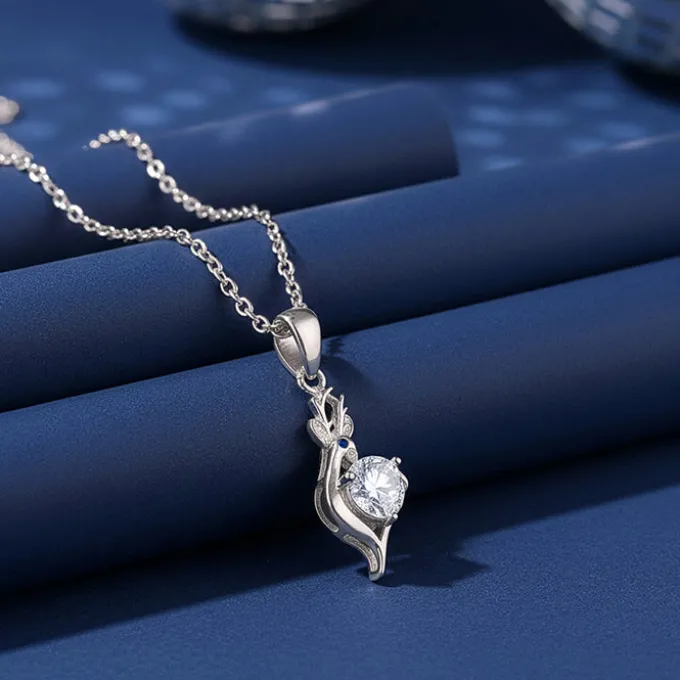 Silver Celestial Fawn Pendant With Link Chain