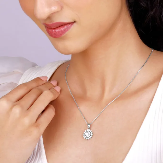 Silver Celestial Floral Pendant With Box Chain