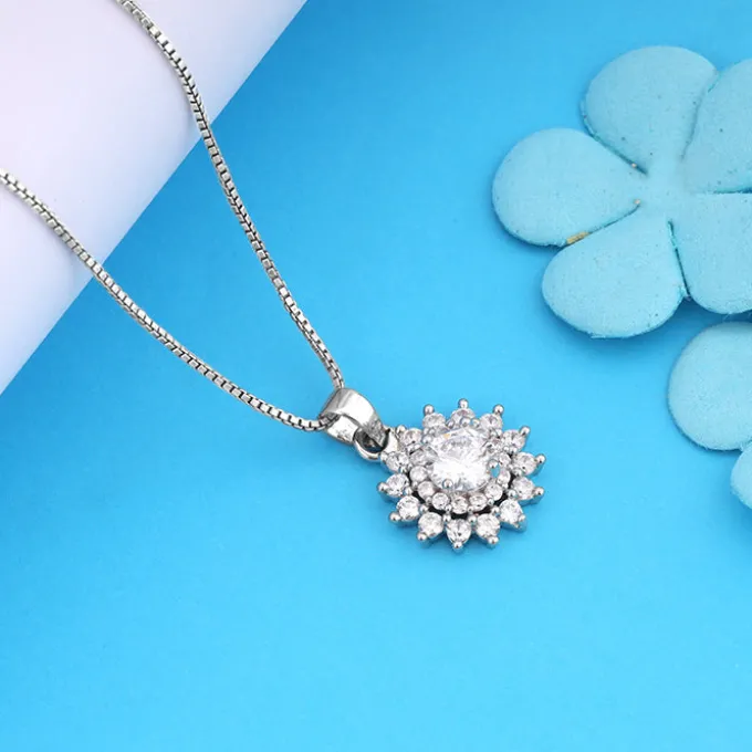Silver Celestial Floral Pendant With Box Chain