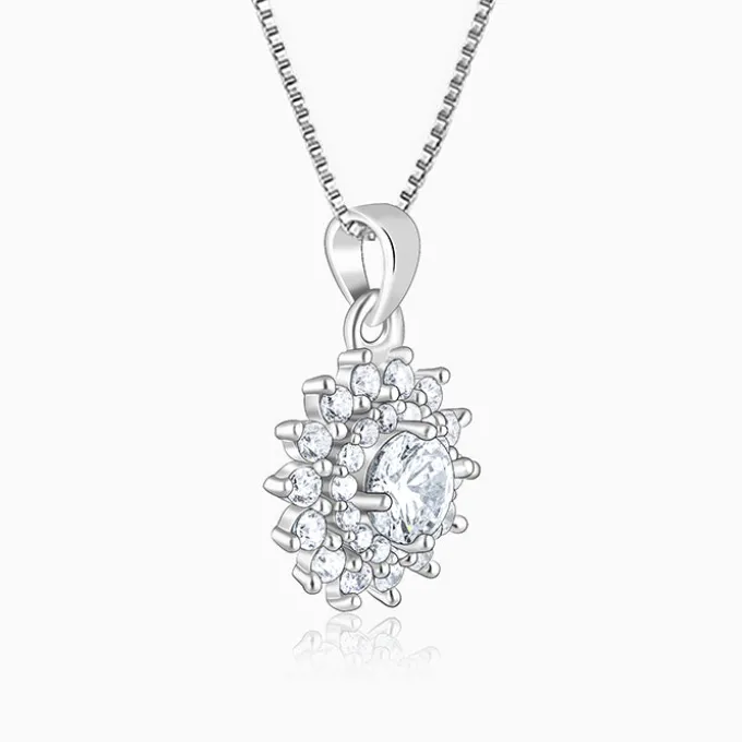 Silver Celestial Floral Pendant With Box Chain