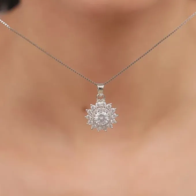 Silver Celestial Floral Pendant With Box Chain