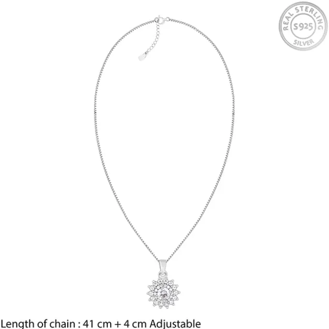 Silver Celestial Floral Pendant With Box Chain