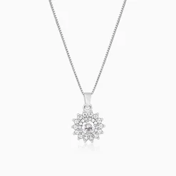 Silver Celestial Floral Pendant With Box Chain