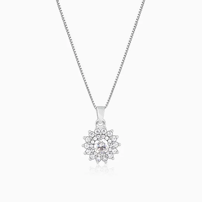 Silver Celestial Floral Pendant With Box Chain