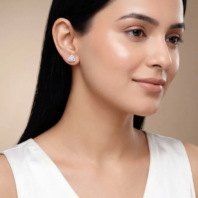Silver Centre Point Stud Earrings