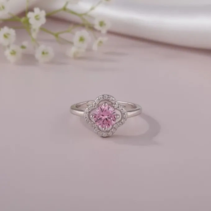 Silver Charm in Clover Ring