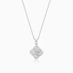 Silver Chequer Rhombus Pendant With Link Chain