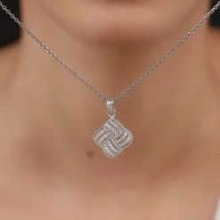 Silver Chequer Rhombus Pendant With Link Chain