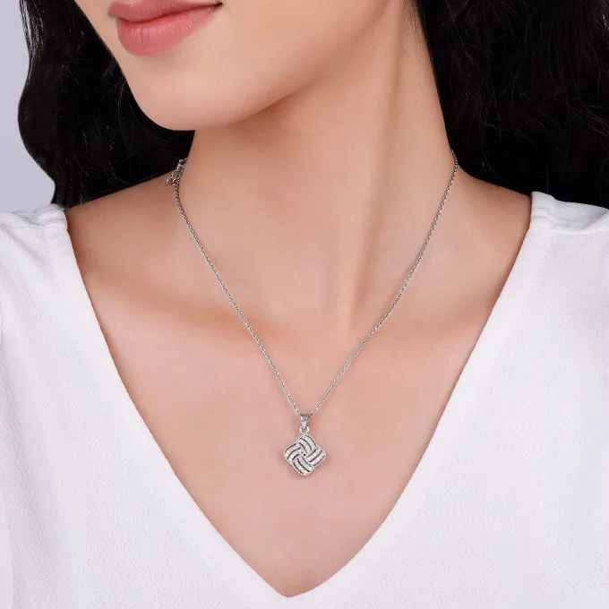 Silver Chequer Rhombus Pendant With Link Chain