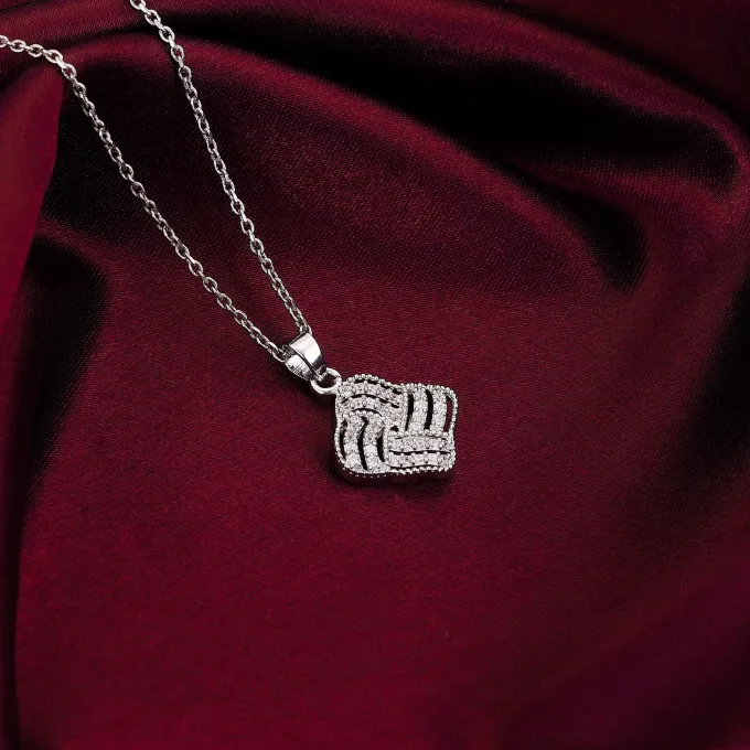 Silver Chequer Rhombus Pendant With Link Chain