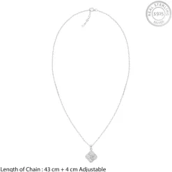 Silver Chequer Rhombus Pendant With Link Chain