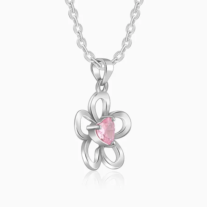Silver Cherished Flower Pendant With Link Chain