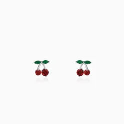 Silver Cherry Charm Earrings